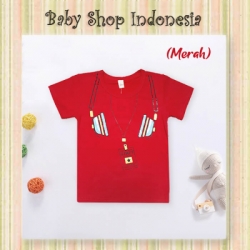 large LK165 Tshirt Bayi Cowok Kaos Anak Murah Tshirt Anak Adem Gambar Headset Merah